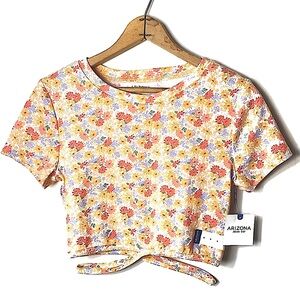 NWT Arizona Jean Co Flower Print Cropped Baby Tee Strappy Round Neck Crop Top